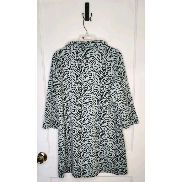 Tyler Boe Kim Dress Mint Green Blue Black Animal Print Tunic Cowl Size Large - Picture 2 of 4